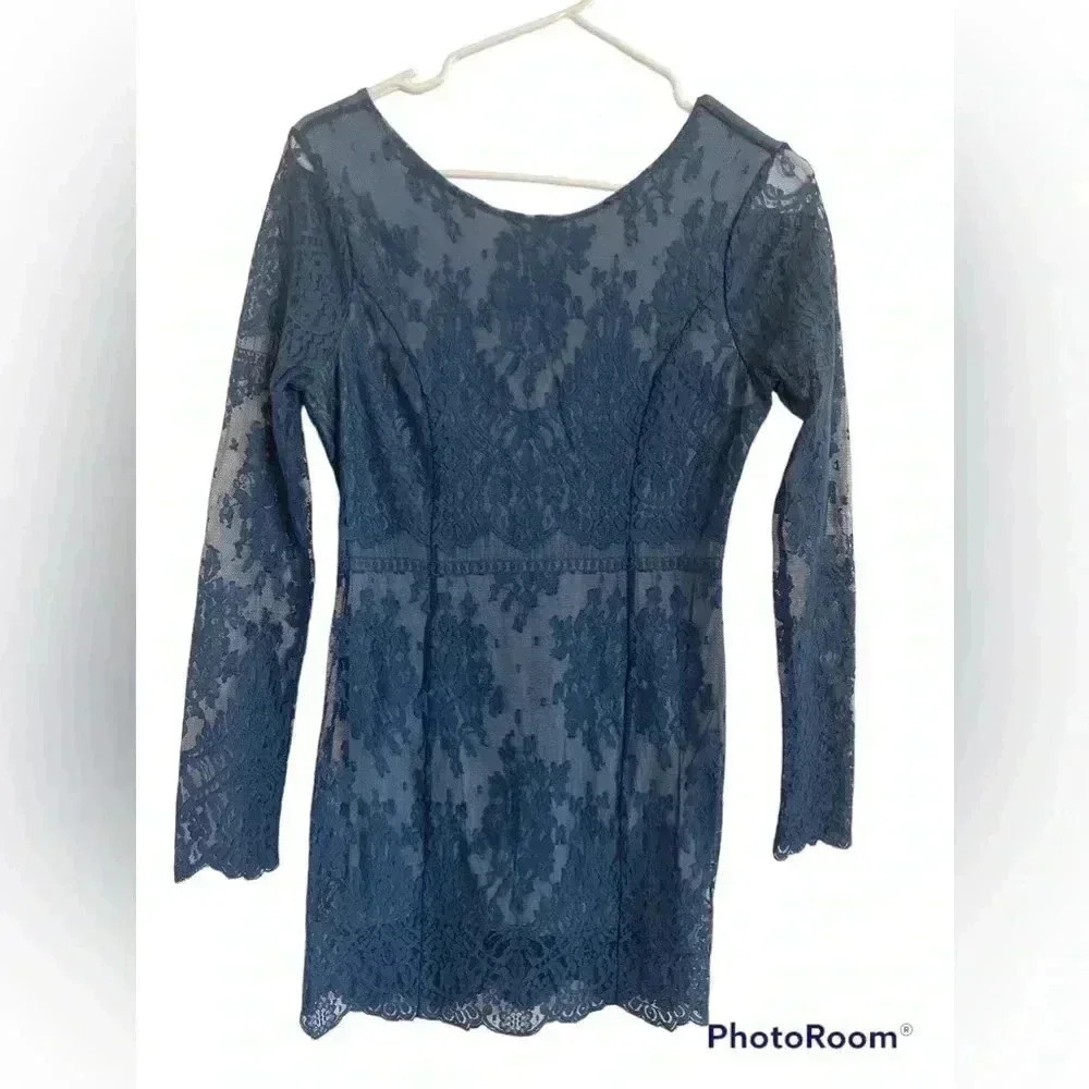 Free People Blue Lace Open Back Mini Dress - Picture 2 of 8